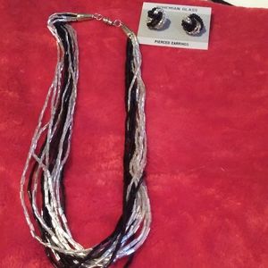 Vintage bohemian glass necklace/ matching earrings